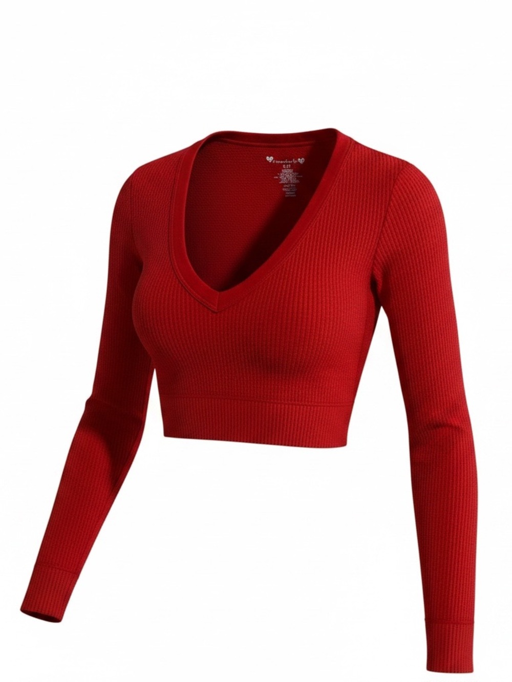 Cotton Candy Bright Red Long Sleeve V-Neck Cropped Top
